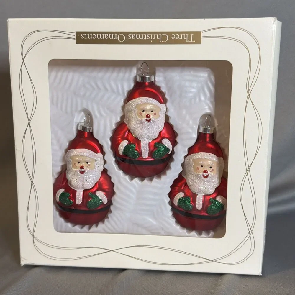 Vintage Roly Poly Santa Claus Glass Christmas Ornaments 3